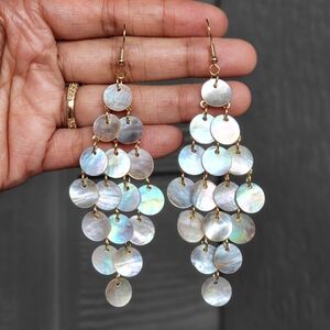 Mother of Pearl Boho Shell Dangle Earrings Gold Boheme Y2K Stainless Steel